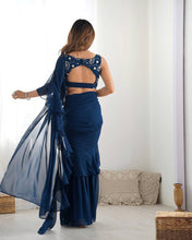 Festival Wear Tealblue Color Fox Georgette Saree For Girls