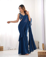 Festival Wear Tealblue Color Fox Georgette Saree For Girls