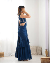 Festival Wear Tealblue Color Fox Georgette Saree For Girls