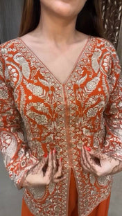 Party Wear Orange Color Chinon silk Sharara For Girls