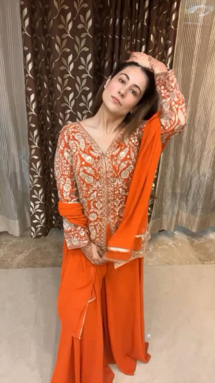 Party Wear Orange Color Chinon silk Sharara For Girls