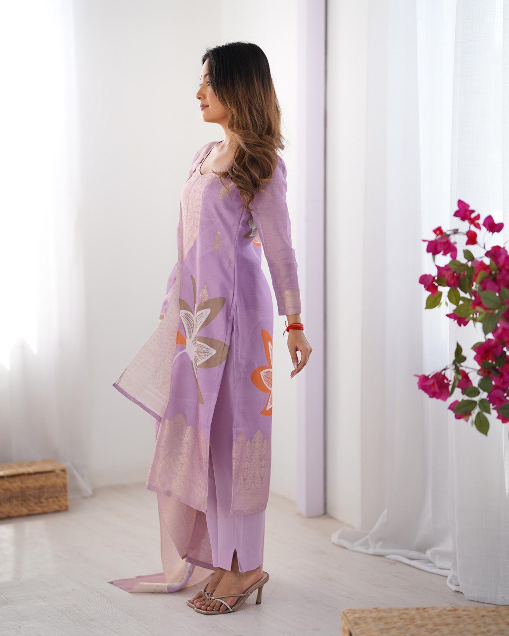 Party Wear Light Purple Color Chanderi Silk Kurti For Girls