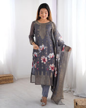 Party Wear Grey Color Chanderi Silk Kurti For Girls