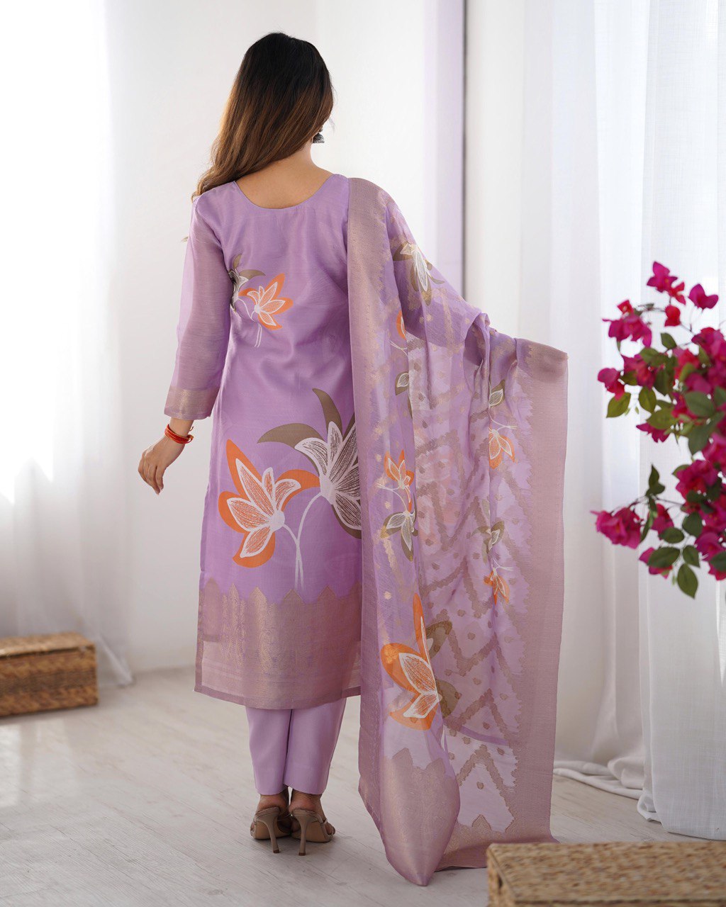 Party Wear Light Purple Color Chanderi Silk Kurti For Girls