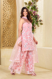 Wedding Wear Baby Pink Color Butterfly Net Sharara For Girls