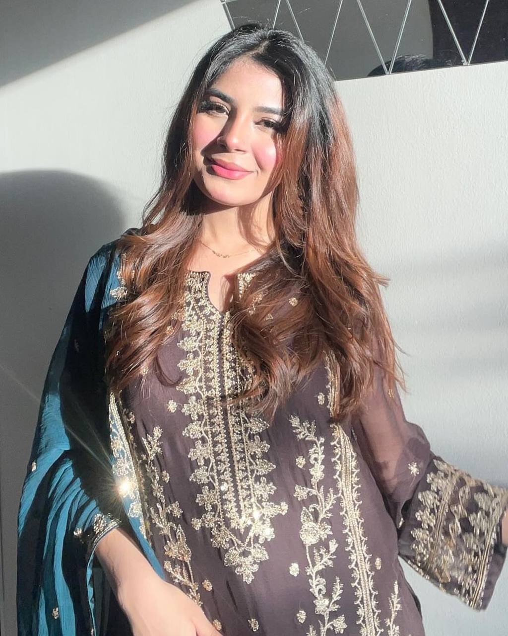 Wedding Wear Black Color Pure Chinon Silk Kurti For Women
