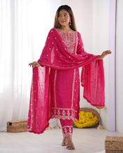 Party Wear Pink Color Chinon Silk Kurti For Girls