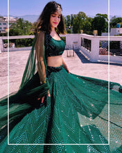 Wedding Wear Bottle Green Color Georgette Lehenga For Women