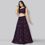 Wedding Wear Wine Color Faux Georgette Lehenga For Bride