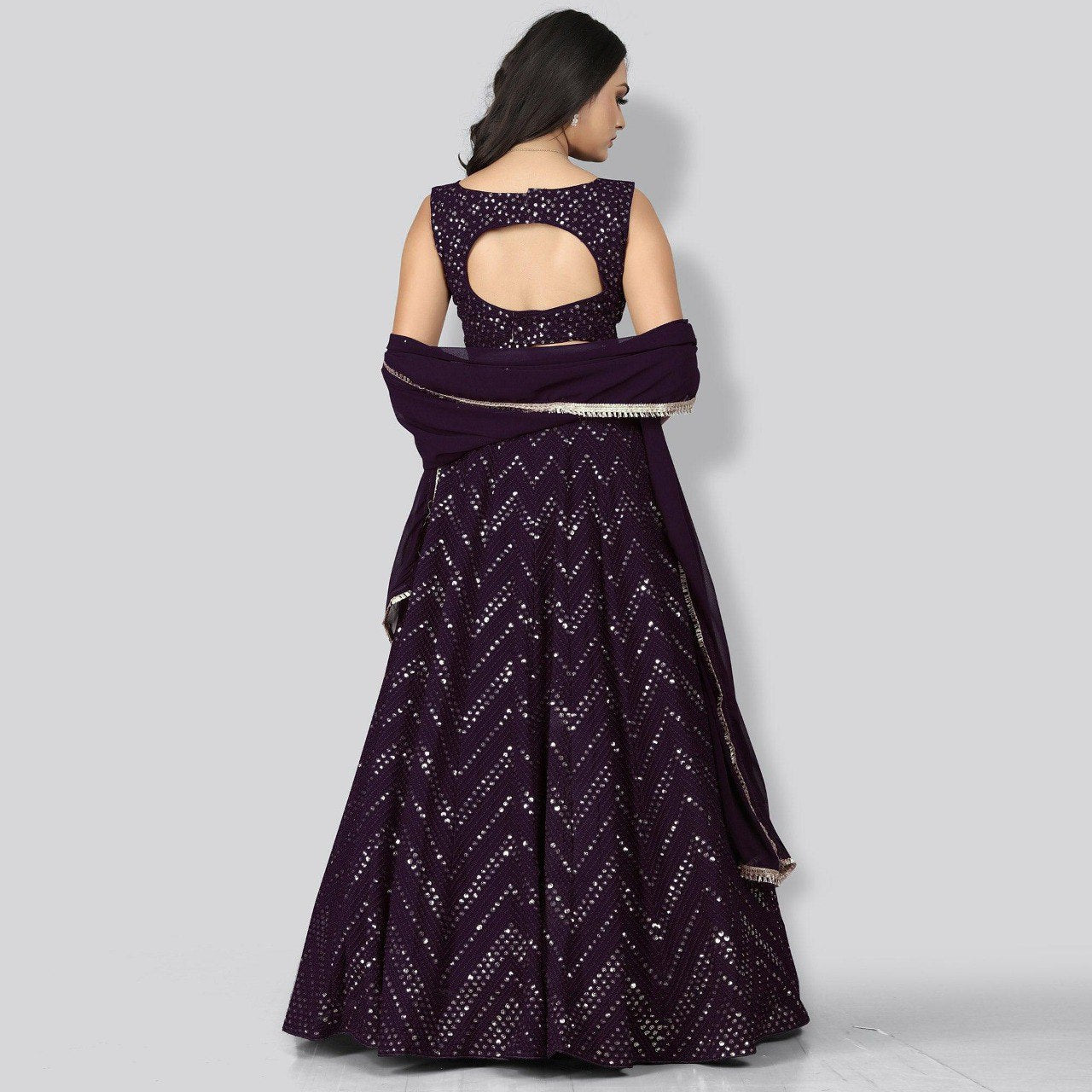 Wedding Wear Wine Color Faux Georgette Lehenga For Bride