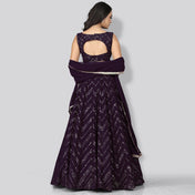 Wedding Wear Wine Color Faux Georgette Lehenga For Bride