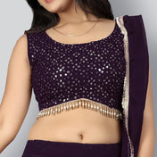 Wedding Wear Wine Color Faux Georgette Lehenga For Bride