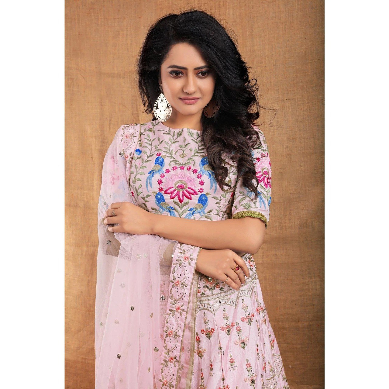 Festival Wear Baby Pink Color Silk Lehenga For Girls