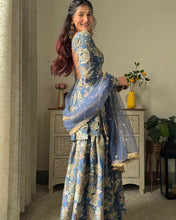 Wedding Wear Grey Color Chinon Silk Sharara For Girls