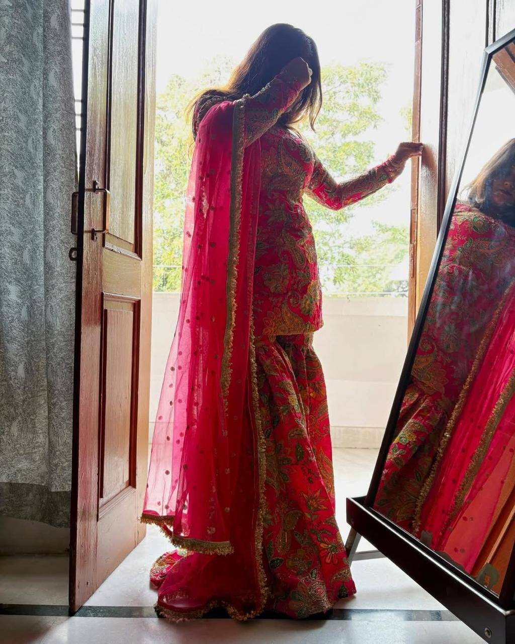 Wedding Wear Pink Color Chinon Silk Sharara For Girls