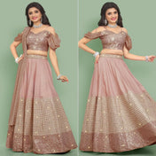 Wedding Wear Rose Pink Color Muslin Silk Lehenga For Girls