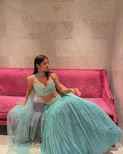Wedding Wear Turquoise Color Faux Georgette Lehenga For Women
