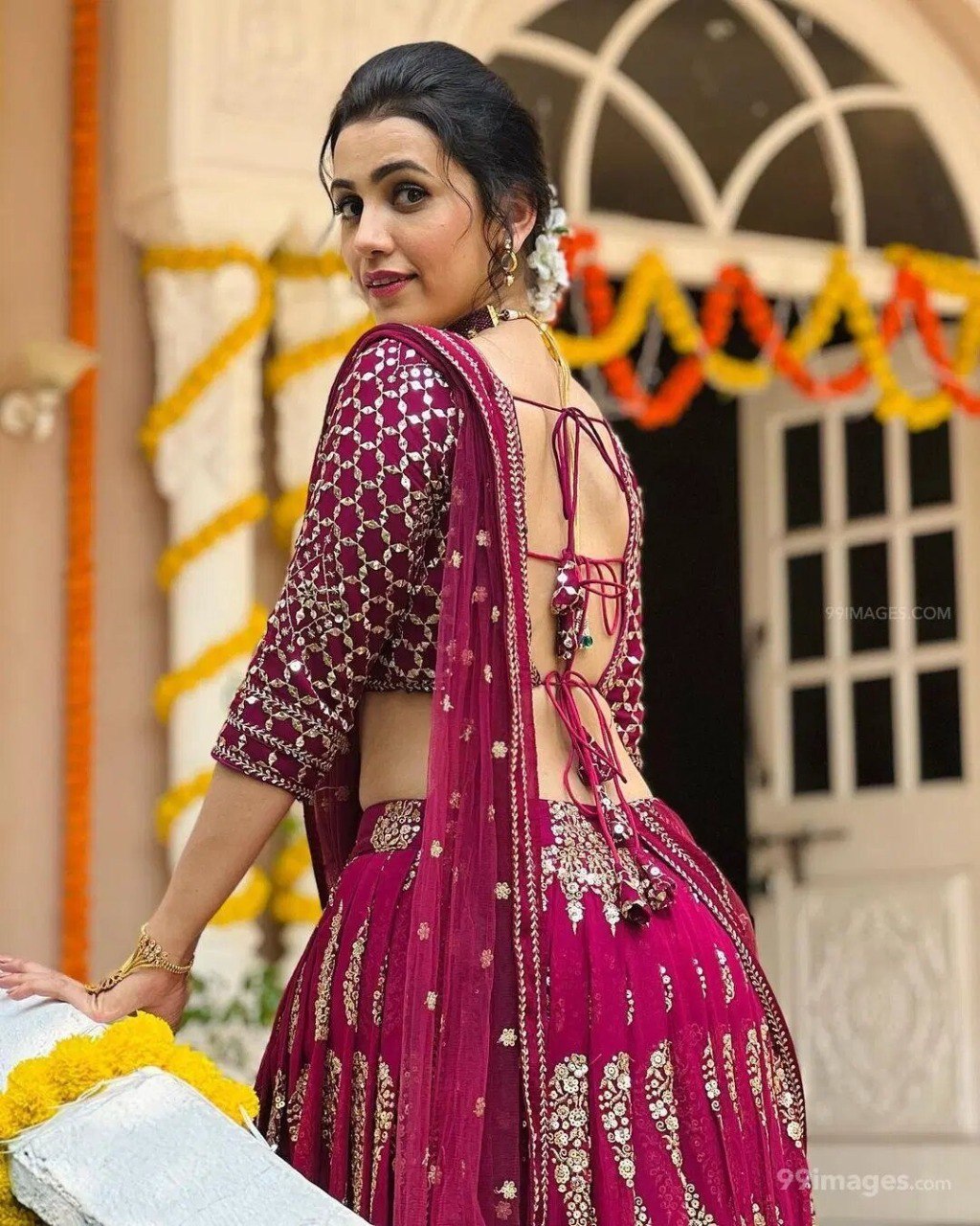 Wedding Wear Cherry Red Color Faux Georgette Lehenga For Girls