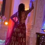 Wedding Wear Cherry Red Color Faux Georgette Lehenga For Girls