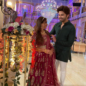 Wedding Wear Cherry Red Color Faux Georgette Lehenga For Girls