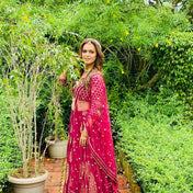 Wedding Wear Cherry Red Color Faux Georgette Lehenga For Girls