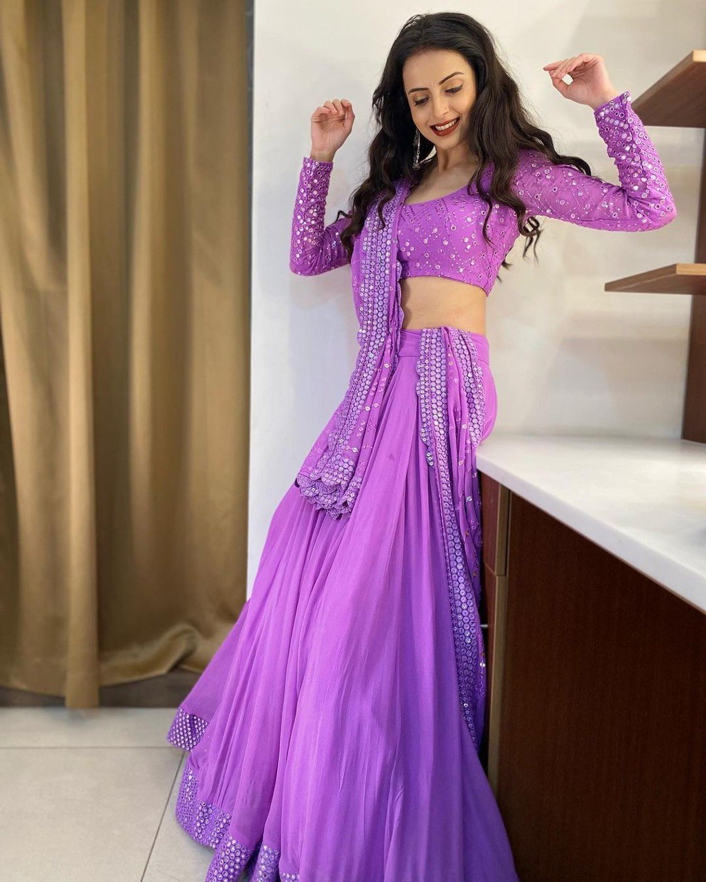 Party Wear Lavender Color Faux Georgette Lehenga For Girls
