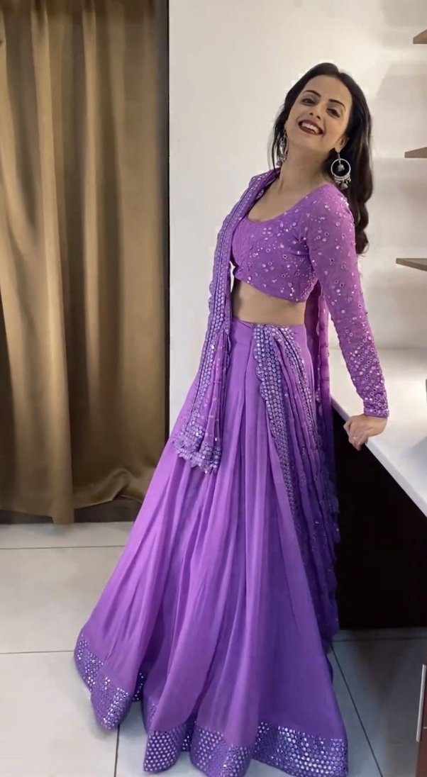 Party Wear Lavender Color Faux Georgette Lehenga For Girls