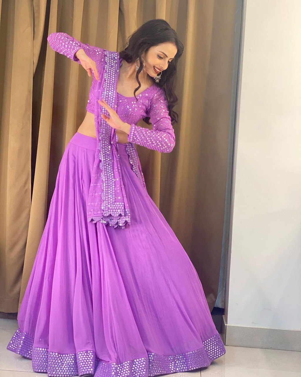 Party Wear Lavender Color Faux Georgette Lehenga For Girls
