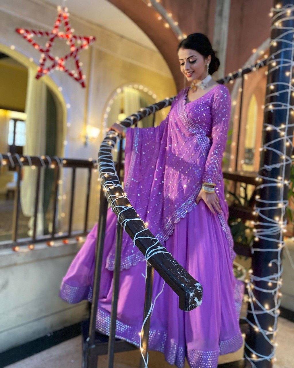 Party Wear Lavender Color Faux Georgette Lehenga For Girls