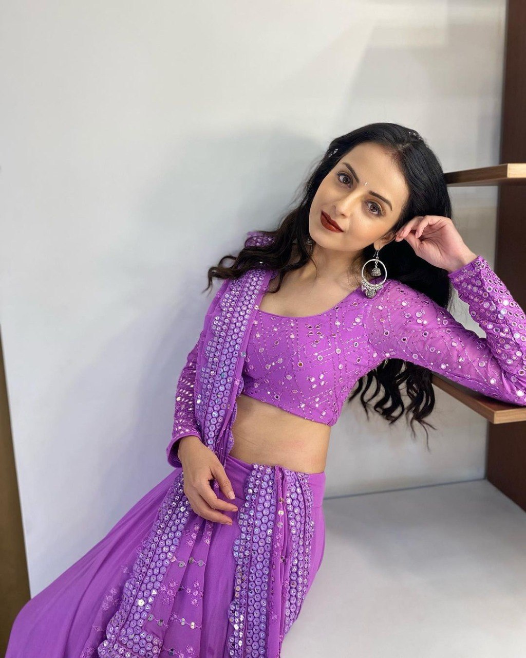 Party Wear Lavender Color Faux Georgette Lehenga For Girls