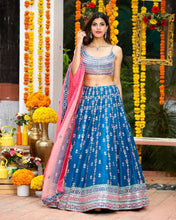 Wedding Wear Multi Color Chinon Silk Lehenga For Girls
