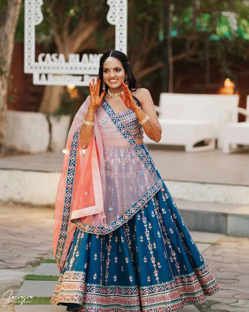 Wedding Wear Multi Color Chinon Silk Lehenga For Girls
