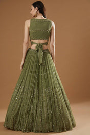 Festival Wear Mehndi Color Georgette Lehenga For Girls
