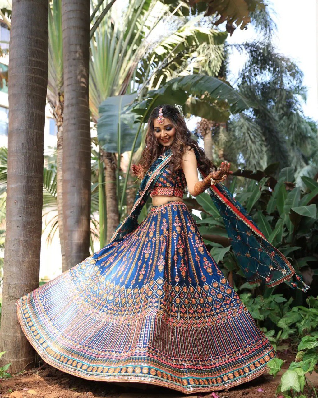 Party Wear Multi Color Chinon Silk Lehenga For Bride