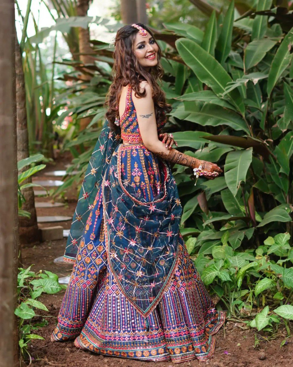 Party Wear Multi Color Chinon Silk Lehenga For Bride