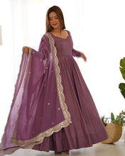 Festival Wear Light Purple Color Pure Roman Silk Chanderi Gown For Girls