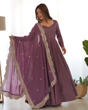 Festival Wear Light Purple Color Pure Roman Silk Chanderi Gown For Girls