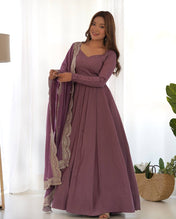Festival Wear Light Purple Color Pure Roman Silk Chanderi Gown For Girls