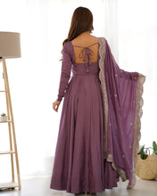 Festival Wear Light Purple Color Pure Roman Silk Chanderi Gown For Girls