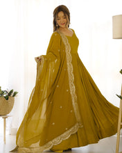 Party Wear Musturd Yellow Color Heavy Chanderi Silk Gown For Girls