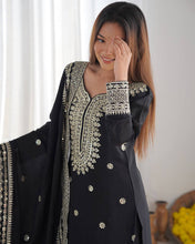 Wedding Wear Black Color Heavy Chinnon Silk Suit Set For Girls