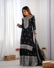 Wedding Wear Black Color Heavy Chinnon Silk Suit Set For Girls