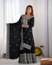 Wedding Wear Black Color Heavy Chinnon Silk Suit Set For Girls