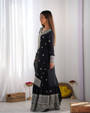 Wedding Wear Black Color Heavy Chinnon Silk Suit Set For Girls