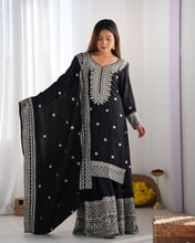 Wedding Wear Black Color Heavy Chinnon Silk Suit Set For Girls