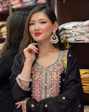 Party Wear Black Color Chinon Silk Kurti For Girls