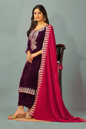 Wedding Wear Dark Purple Color Heavy Viscose Velvet Kurti For Girls