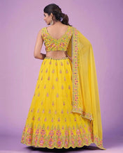 Wedding Wear Yellow Color Faux Georgette Lehenga For Bride