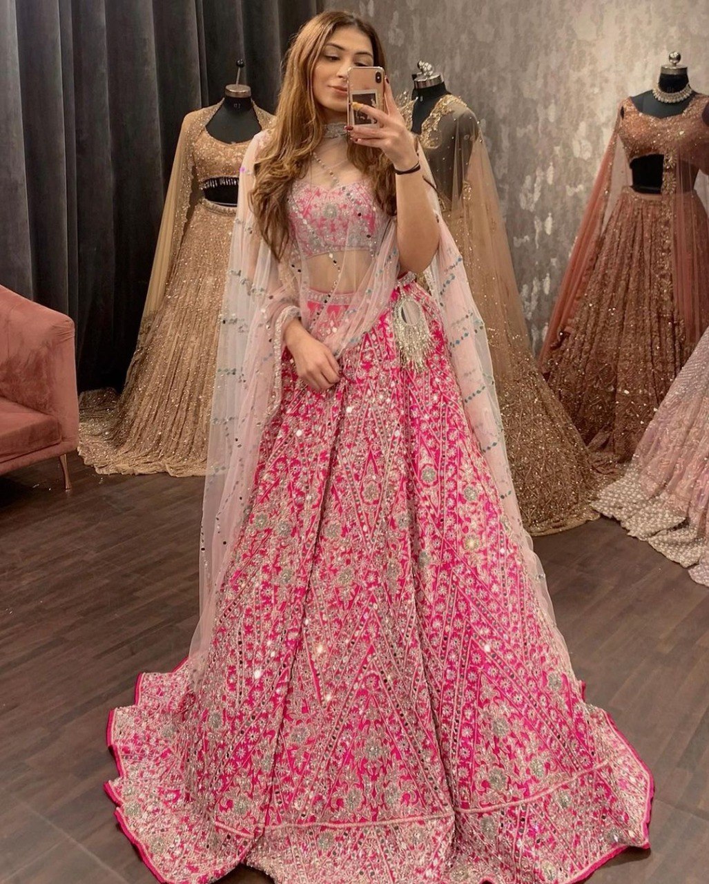 Wedding Wear Pink Color Devsena Silk Lehenga For Bride