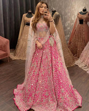 Wedding Wear Pink Color Devsena Silk Lehenga For Bride